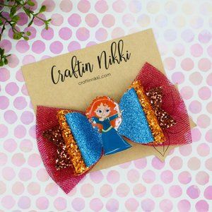 Handmade Merida Scottish Princess Glitter Hair Bow